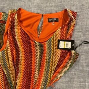 Kasper Dress Women Size 14 Rust Multi Geometric Print Sleeveless V Neck